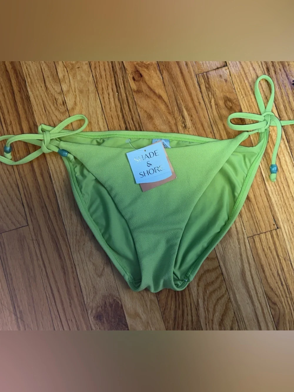 Shade & Shore Green Tie-Side Bikini Bottom w/ Pearl Detail NWT Size L (12-14)